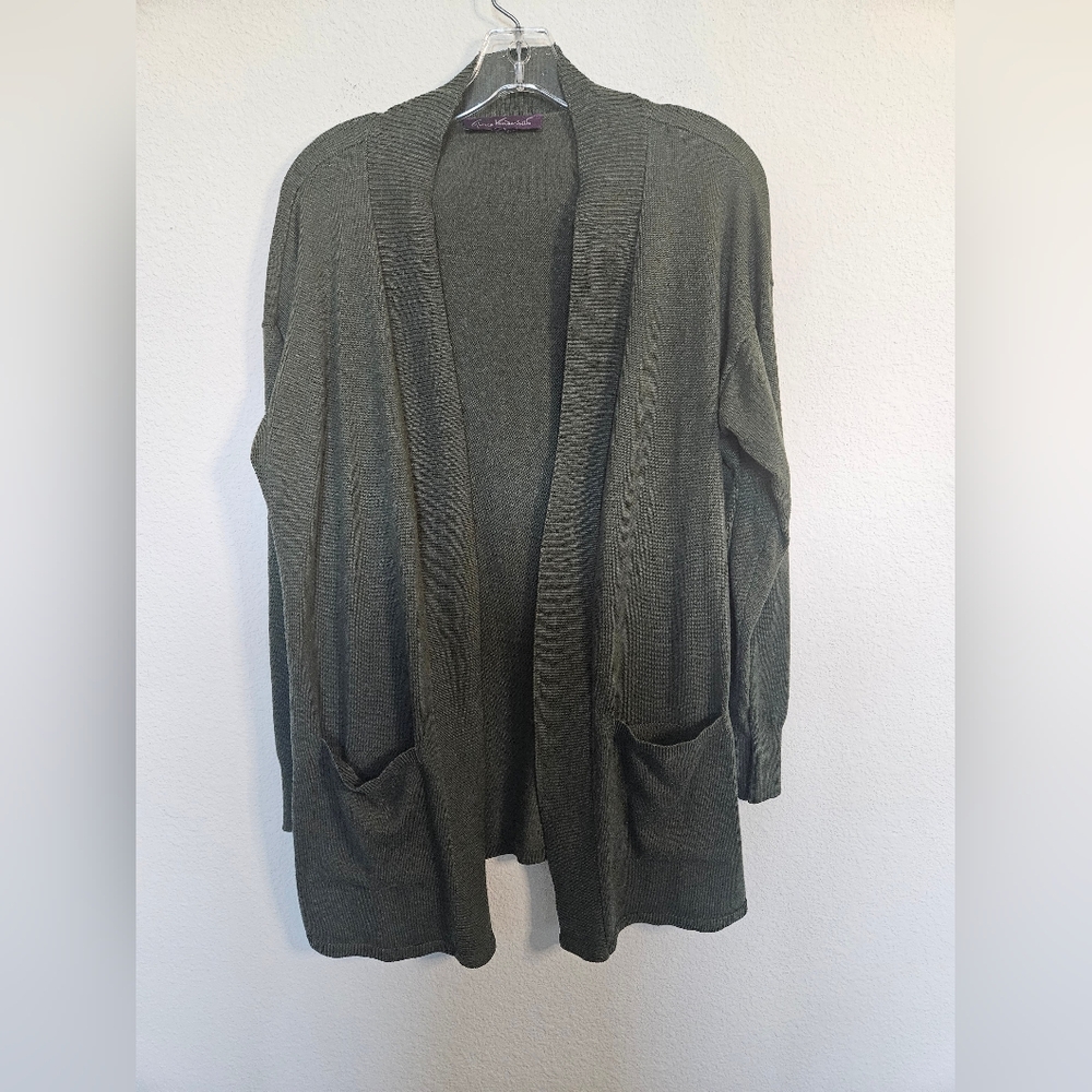2 -Gloria Vanderbuilt Open Front Sweaters 1 Black 1 Green SZXL